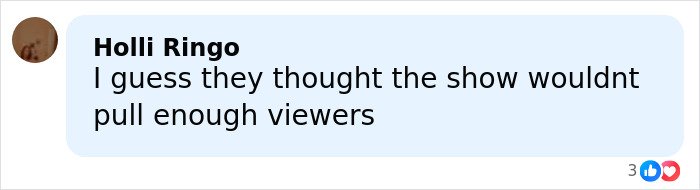 User comment on a social media post expressing doubt about the show's ability to attract enough viewers.