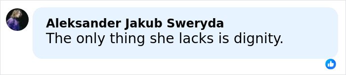 Comment by Aleksander Jakub Sweryda stating the only thing she lacks is dignity on a social media post about Sydney Sweeney plays an adult star.