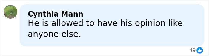 Comment by Cynthia Mann expressing opinion, related to Chris Noth breaking silence after fan backlash.