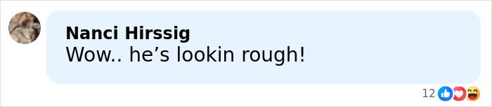 Text comment reading Wow he’s lookin rough in a chat bubble with reactions below referencing Chris Noth breaking silence after off the cuff dig backlash.