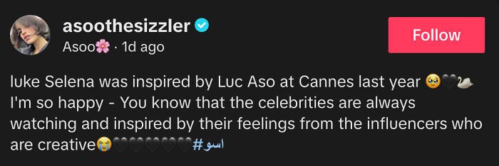 Social media post accusing Selena Gomez of plagiarizing Arab influencer’s look, discussing inspiration and celebrity influence.