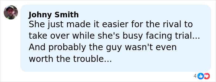 Comment by Johny Smith discussing a rival taking over during a trial amid a jealous girlfriend gym fight incident.
