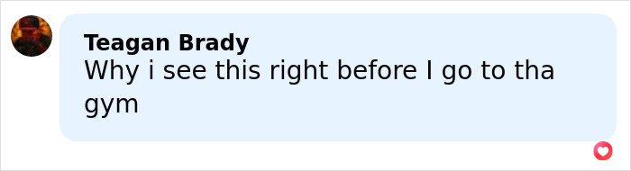 Comment from user Teagan Brady expressing concern about seeing a post before going to the gym, related to jealous girlfriend accused of gym fight.