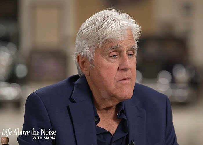 Jay Leno in a thoughtful moment during an interview about his wife’s struggle with dementia and personal challenges.