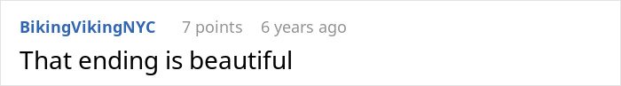Screenshot of an online comment praising the ending, relating to a man&rsquo;s revenge on a coworker who got him fired.