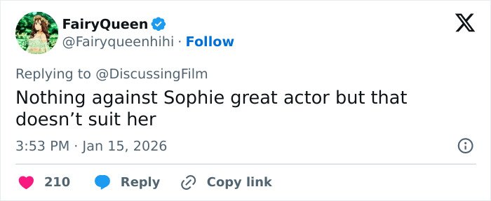 Tweet criticizing Sophie Turner&rsquo;s portrayal in the ripped Lara Croft transformation for the Tomb Raider film.