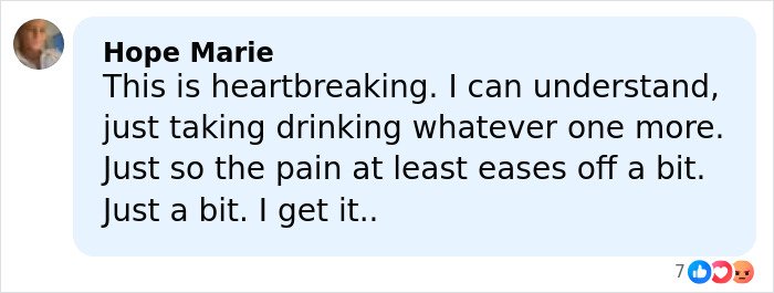 Comment by Hope Marie expressing heartbreak and understanding about coping with pain after tragic loss on first anniversary.