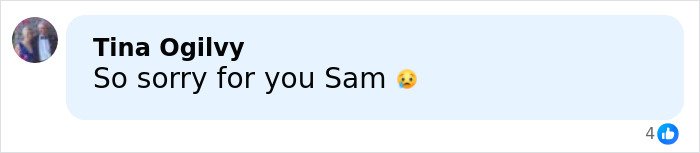 Comment expressing sympathy for a husband heartbroken after tragic loss on first anniversary, with a sad emoji.