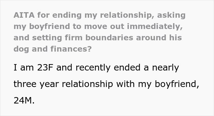 Text excerpt about woman struggling with ex’s dog and relationship boundaries after breakup.
