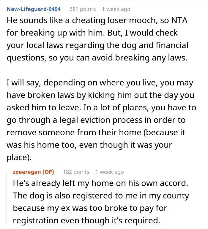 Text conversation about a woman struggling to handle her ex’s dog and the legal issues around pet ownership.