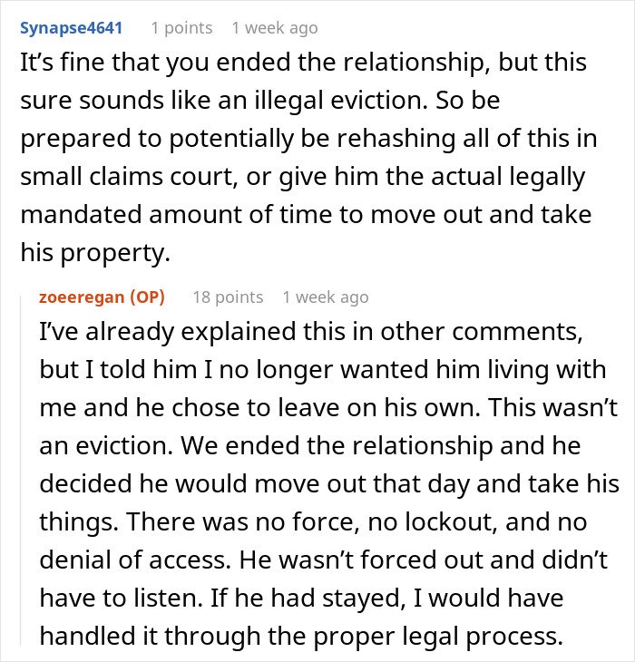 Screenshot of a Reddit conversation about a woman unable to handle her ex’s dog and threatening to take it to a shelter.