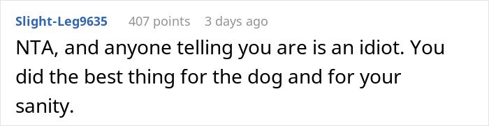 Comment from a woman unable to handle her ex’s dog, threatening to take it to a shelter while he remains passive.