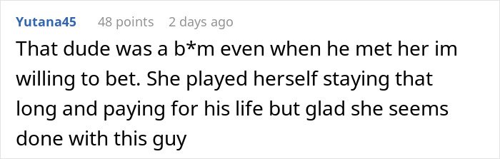 Online comment discussing a woman upset over her ex’s dog and threatening to take it to a shelter.