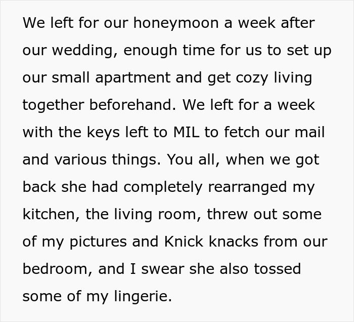 MIL rearranging furniture and belongings while DIL is away, highlighting the long game in their relationship conflict.