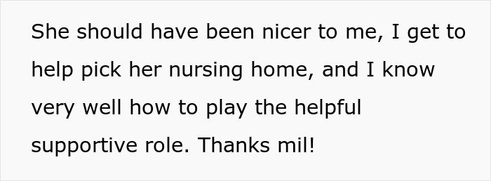 Text on a grey background about rearranging MIL’s furniture and playing a long game against DIL in a supportive role.