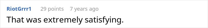 Screenshot of an online comment praising a satisfying moment in a story about MIL and DIL furniture rearrangement.