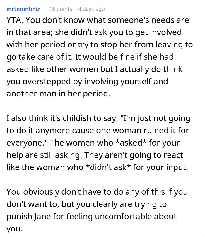Reddit comment discussing workplace conflict involving man labeled a creep after a woman reported him to HR.
