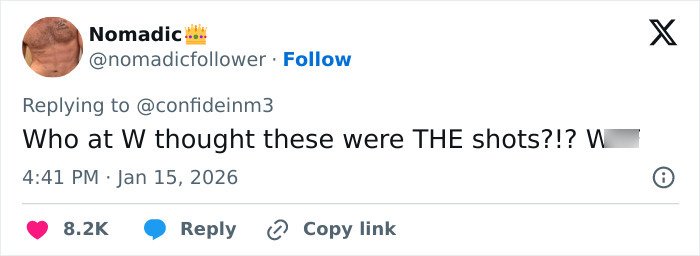 Screenshot of a tweet harshly criticizing Margot Robbie's underwater cover shoot, questioning who approved the photos.