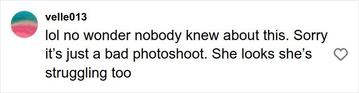 Comment criticizing Margot Robbie's underwater cover shoot, describing it as a bad photoshoot with the subject struggling.
