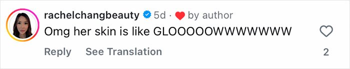 Social media comment praising glowing skin, highlighting celeb facialist secrets behind Golden Globes glow and radiant beauty.
