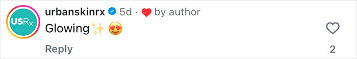 Comment on Instagram post showing text glowing with sparkle and heart-eye emoji, highlighting celeb facialist secrets for Golden Globes glow.