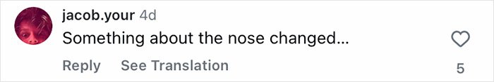 Comment on social media post about nose change, discussing celeb facialist secrets behind Golden Globes glow.