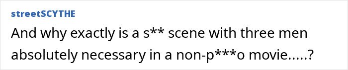 Comment discussing the necessity of a scene with three men in a non-pornographic movie, related to Emilia Clarke injury.