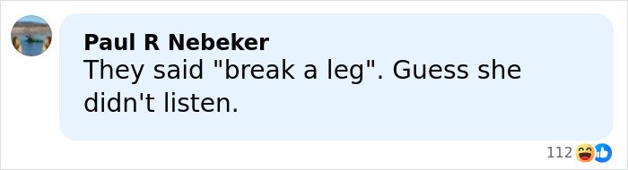Comment by Paul R Nebeker humorously referencing Emilia Clarke breaking a rib during an intimate scene filming with three men.