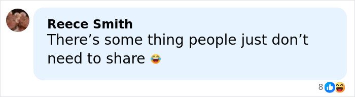 Comment by Reece Smith expressing that some things people share are unnecessary, with a laughing emoji.