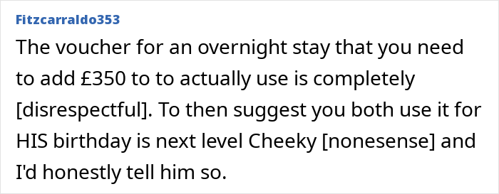Screenshot of a social media comment criticizing a husband’s abhorrent gifts and discussing feelings of ungratefulness.