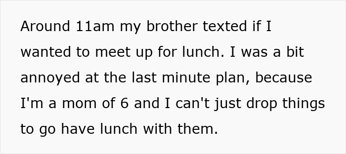Text screenshot showing a mom of 6 feeling stressed and overwhelmed while babysitting her brother’s son.