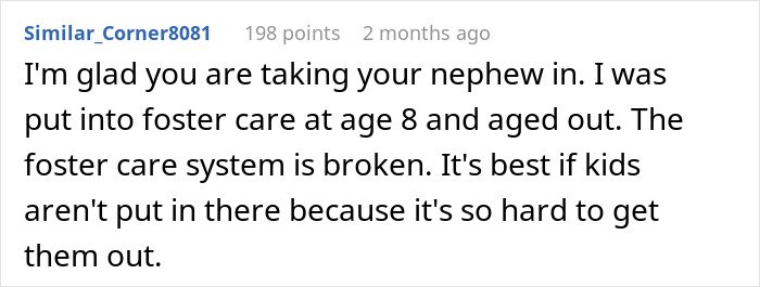 Comment text about a mom of six feeling stressed and overwhelmed while babysitting her brother’s son who blocked her number.