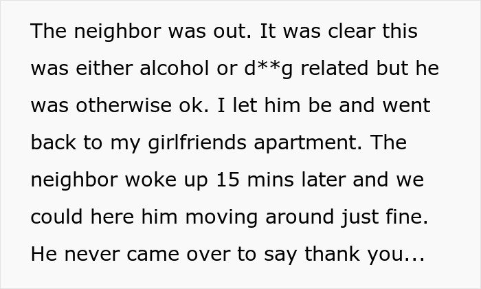 Text excerpt showing a man’s experience with a problematic neighbor highlighting heroic actions and relationship struggles.