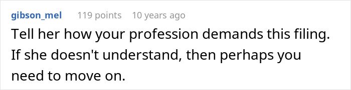 Comment from user gibson_mel advising to explain job demands and move on if not understood, related to guy’s heroic actions leaving him single.