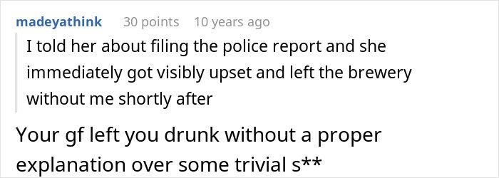 Screenshot of a forum comment discussing a guy’s heroic actions leading to relationship issues and misunderstanding.