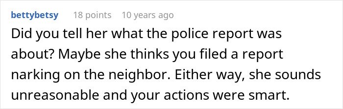 Comment from user bettybetsy discussing someone’s smart actions and how a misunderstanding about a police report might leave him single.