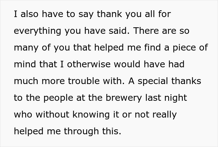Text expressing gratitude for support and revealing the guy’s heroic actions left him single but not the problem after all.