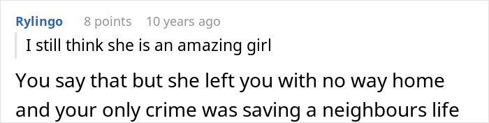 Text message conversation about heroic actions emphasizing a guy’s role in saving a neighbor’s life but ending up single.