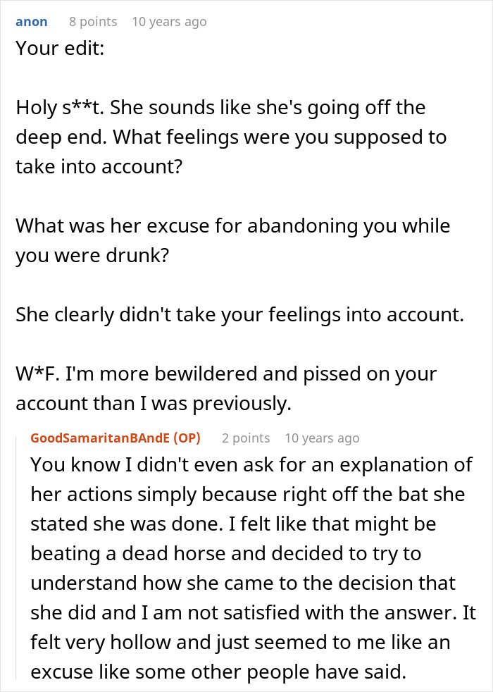 Screenshot of a Reddit conversation discussing a guy’s heroic actions and relationship struggles, revealing he wasn’t the problem.