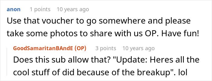 Screenshot of an online conversation discussing a breakup, highlighting a guy’s heroic actions leaving him single.