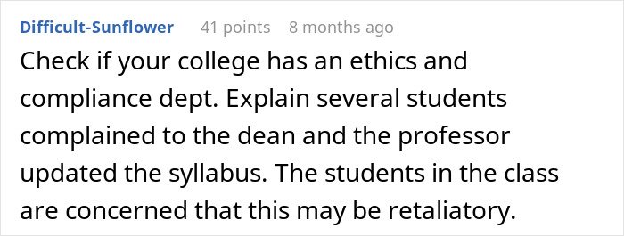 Screenshot of an online comment discussing students pushing back after professor enforces phone rule without warning.