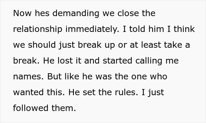 Text excerpt about a man’s plan to open relationship backfiring as coworker is not interested in him.