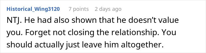 Screenshot of an online comment discussing a man’s plan to open relationship backfiring with a younger coworker.