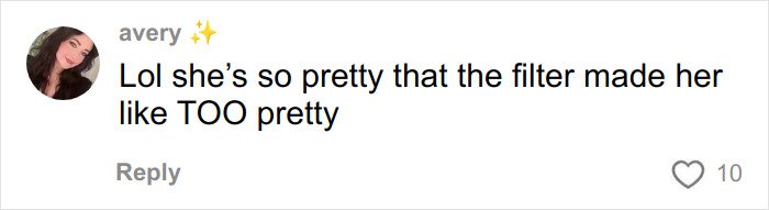 Comment from fan praising beauty, noting a filter applied to a selfie with Dua Lipa left her looking even prettier.