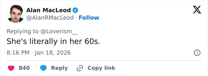 Social media comment highlighting Pierce Brosnan's wife in her 60s amid online trolls over transformation.