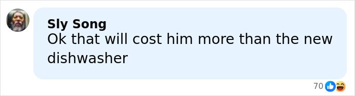 Comment on social media mentioning husband’s reaction after wife buys $215 dishwasher without telling him.