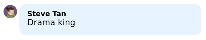 Comment on social media by Steve Tan calling someone a drama king, related to divorce him and dishwasher dispute.