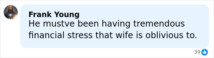 Comment by Frank Young expressing frustration over financial stress related to wife’s $215 dishwasher purchase.