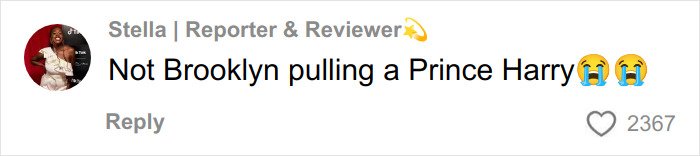 Comment from Stella, reporter and reviewer, reacting emotionally about Brooklyn Beckham amid family feud online discussion.