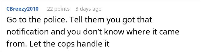 Comment advising to go to the police after a man upset his 27YO son won’t let him track his car with an AirTag.